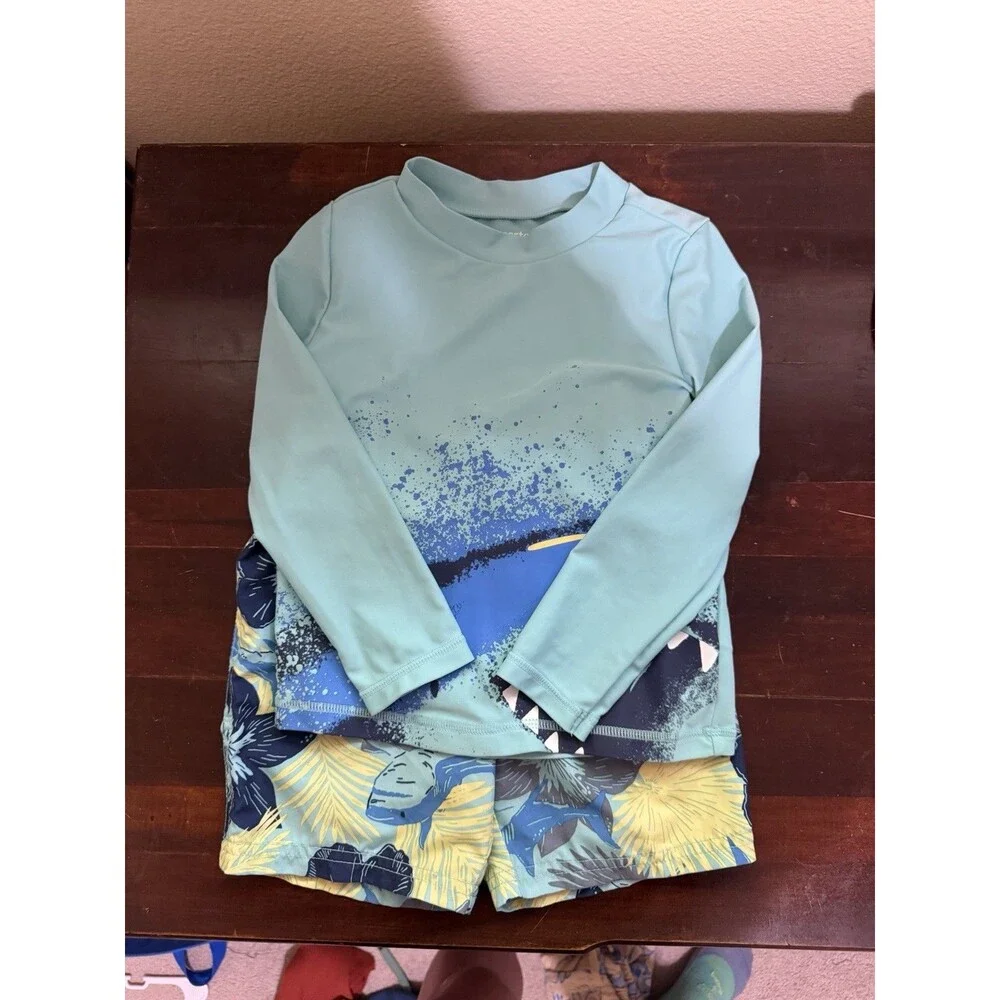 Carter’s Child Of Mine Toddler Shark Board Short & Long Sleeve Rash Guard 4T
